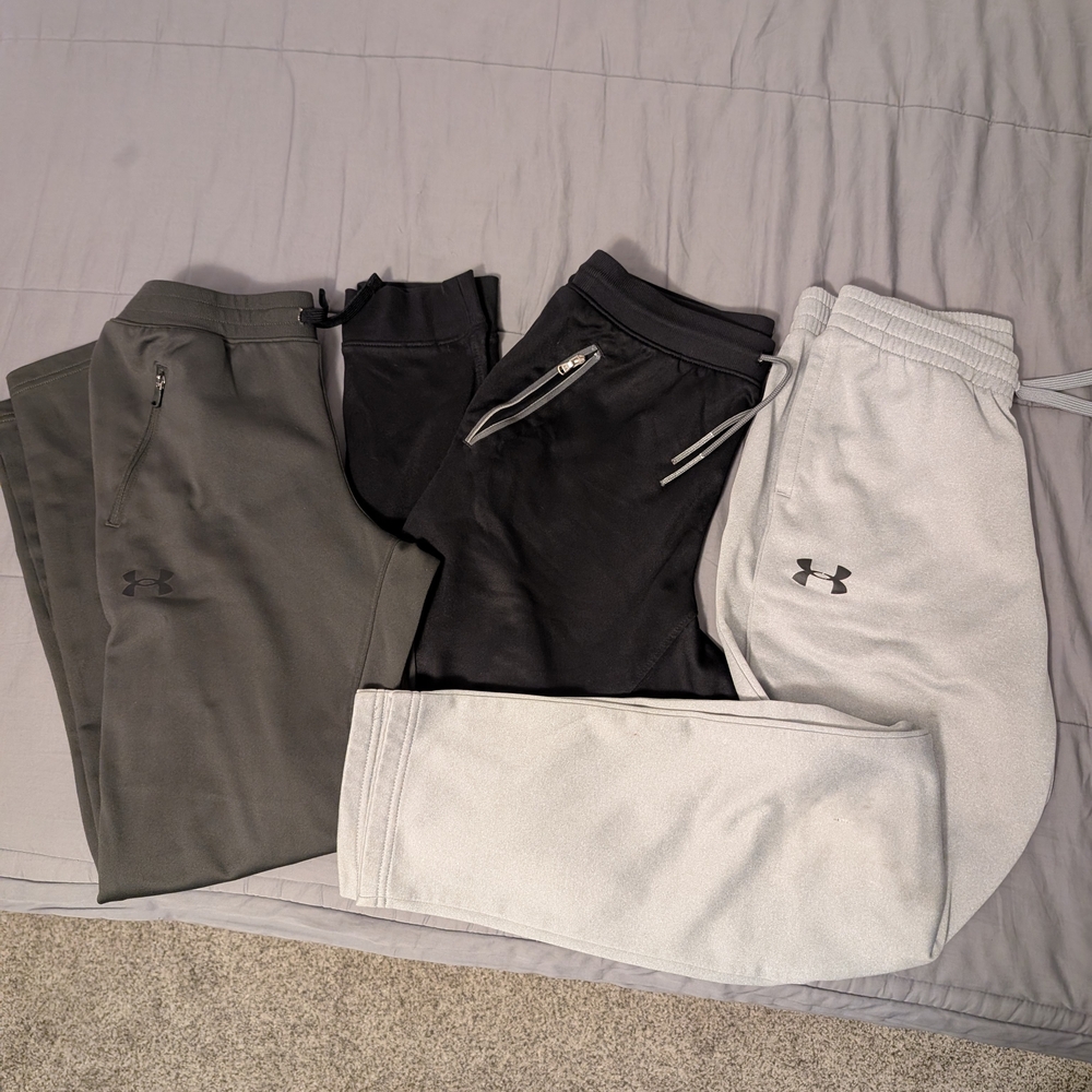 Under Armour Jogger Pants Trio - Black, Gray, Light Gray